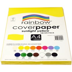 RAINBOW COVER PAPER 120GSM A4 100 SHEET PACKET SUNLIGHT YELLOW