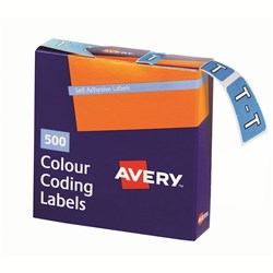 AVERY ALPHABET CODING LABEL "T" SIDE TAB 25 X 38MM BOX 500 BLUE