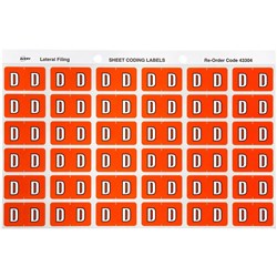 AVERY LATERAL FILING LABEL "D" SIDE TAB SHEETS PKT 180 DARK ORANGE