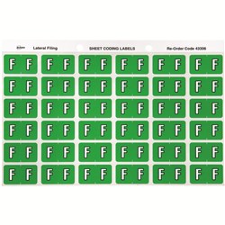 AVERY LATERAL FILING LABEL "F" SIDE TAB SHEETS  PKT 180 LIGHT GREEN