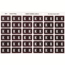 AVERY LATERAL FILING LABEL "K" SIDE TAB SHEETS PKT 180 BROWN