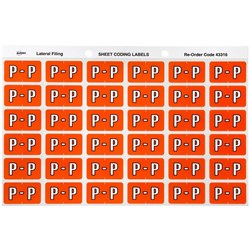 AVERY LATERAL FILING LABEL "P" SIDE TAB SHEETS PKT 180 DARK ORANGE