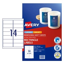 Avery Removable Labels L7163 99.1 x 38.1mm Rectangle Matte White 14UP 350 Labels 25 Sheet