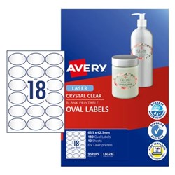 LASER LABEL CLEAR OVAL 18 PER SHEET PK 10