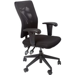 OFFICE MESH AM100 CHAIR MEDIUM BACK 120KG WEIGHT RATE ADJUST ARMS BLACK BACK & FABRIC SEAT