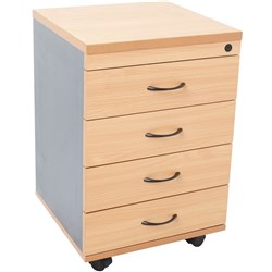 RAPID WORKER MOBILE PEDESTAL 4 DRAWER, LOCKABLE BEECH IRONSTONE