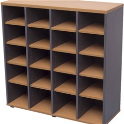 PIGEON HOLE UNIT 16 SHELVES 20 HOLES 4 VERT BEECH/IRONSTON 1040MMW X 380MMD X 1040MMH