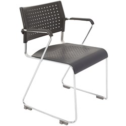 OFFICE WIMBLEDON VISITOR CHAIR WITH ARMS CHROME SLED BASE 120KG RATE BLK P/P BACK & SEAT