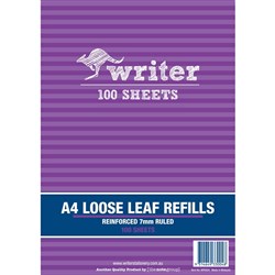 Writer Binder Refills A4 7mm Ruled Reinforced Pack of 100