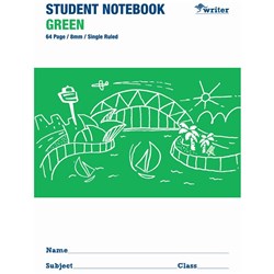Writer Student Notebook 175x250mm 8mm Single Ruled 64 Pages Green