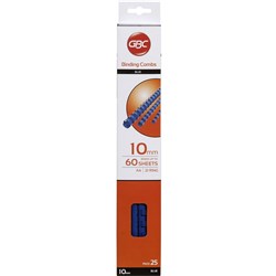 GBC PLASTIC BINDING COMB 10mm 21 Ring 65 Sheets Capacity Blue Pack of 25