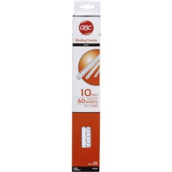GBC PLASTIC BINDING COMB 10mm 21 Ring 65 Sheets Capacity White Pack of 25