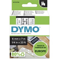 DYMO D1 TAPE 6MMX7MM BLACK WHITE 43613