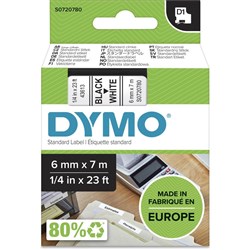 DYMO D1 TAPE 6MMX7M BLACK WHITE 43613