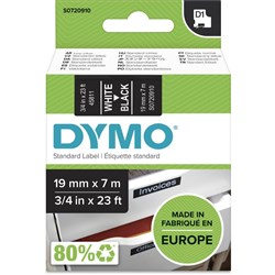 DYMO D1 TAPE 19MM X 7M WHITE 0N BLACK SD45811