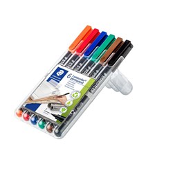 Staedtler 313 Lumocolor Permanent Pens Superfine 0.4mm Assorted Colours Wallet Of 6