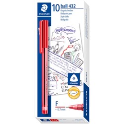 Staedtler 4320 Stick Ballpoint Pen Fine 0.7mm Red Box of 10 TRIANGULAR