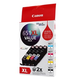 CANON 651XL VALUE PACK BLACK 651 CYAN, MAGENTA YELLOW 4 colour pack