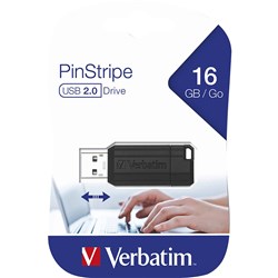 VERBATIM STORE'N'GO DRIVE 16GB USB Pinstripe Black Assorted BTS