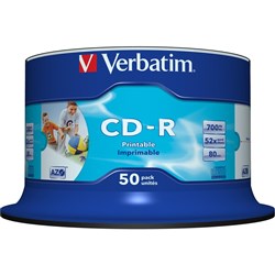 VERBATIM CD-R  WHITE INKJET 52X 50PK