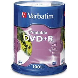 VERBATIM DVD+R 4.7GB WHITE INKJET PRINTABLE 100PK limited stock