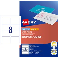 AVERY QUICK & CLEAN BUSINESS CARDS C32015-25 8 P/Sht Inkjet Matte