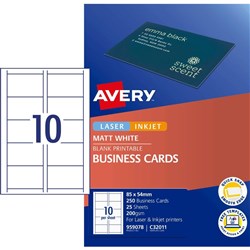 AVERY QUICK & CLEAN BUS CARDS XXX C32011-25 10 P/Sht LASER