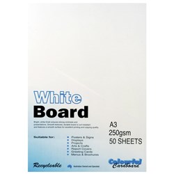 COLOURFUL CARDBOARD WHITE BOARD A3 250GSM - 4 SHEET PACK 50 SHEETS