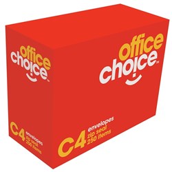 ENVELOPES OFFICE CHOICE WHITE C4 BOX 250 STRIP SEAL HEAVY WEIGHT 100GSM 612339OC