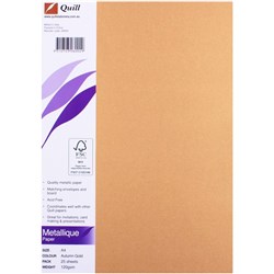 QUILL A4 METALLIQUE PAPER 120gsm Autumn Gold pk 25
