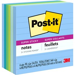 POST-IT SUPER STICKY NOTES 101X101 LINED ASSORTED COLS 675-6SST    PACK OF 6