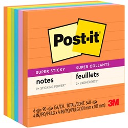 POST-IT SUPER STICKY ULTRA COLOURS 675-6SSUC 98 X 98MM LINED  PACK OF 6