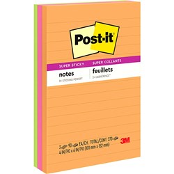 POST-IT 660-3SSUC SUPER STICKY Ultra Colour Lined 98x149 Assd PACK OF 3