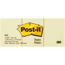 POST-IT NOTES 653 YELLOW NO.1 653 36x48mm PACK OF 12