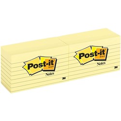 POST-IT 635 NOTES ORIGINAL Lined 100Shts 76x127mm Yellow 12 pack