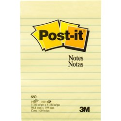 POST IT NOTES 660 98x149mm LINED YELLOW