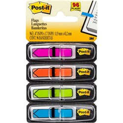 684-ARR4 POST-IT ARROWS - BRIGHT COLOURS 12MM X 43.7MM BLUE,GREEN,PINK,YELLOW PK96