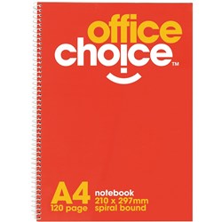 OFFICE CHOICE A4 NOTEBOOK 120 PAGE SB SPIRAL 18093OC ******************************