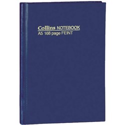 COLLINS HARD COVER NOTEBOOK FEINT A5  BLUE 168PG