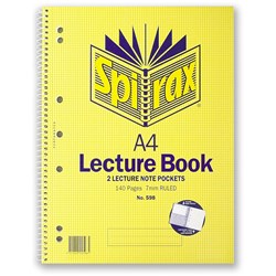 SPIRAX SPIRAL LECTURE BOOK 598 297x220mm 140Pg SB Pocketed BTS