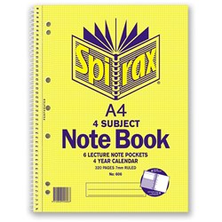 NOTEBOOK SPIRAX 606 4 SUBJECT A4 SB 320 PAGE