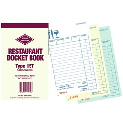 DOCKET BOOKS CARBONLESS TYPE 15T TRIPLICATE 50 SETS 165X95MM