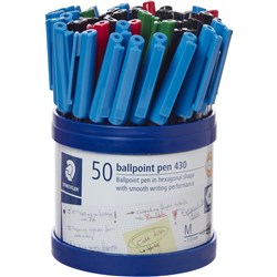 STAEDTLER STICK 430 BALL PEN Medium Cup 50 ASSORTED COLOUR RED,BLUE,BLACK,GREEN