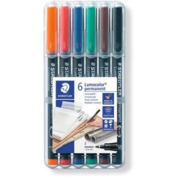 STAEDTLER 318WP6 LUMOCOLOR OHP PENS PERMANENT FINE 0.6mm 6 Assorted