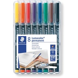 STAEDTLER 318 LUMOCOLOR OHP PENS PERMANENT FINE 0.6mm 8 ASSORTED