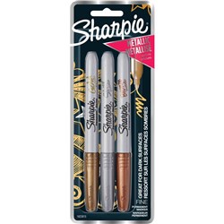 SHARPIE METALLIC MARKER Fine Point Permanent Assorted Gold Silver Bronze Pack of 3