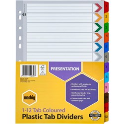 DIVIDERS A4 1-12 REINF TAB PP ASST