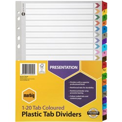 DIVIDERS A4 1-20 REINF TAB PP ASST