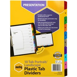 MARBIG PLASTIC MULTICOLOURED TABBED MANILLA DIVIDERS 10 TAB A4 P limited stock