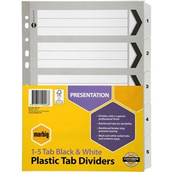 DIVIDERS A4 5 REINF TAB BRD BLACK/WHITE DIVIDERS A4 5 REINF TAB